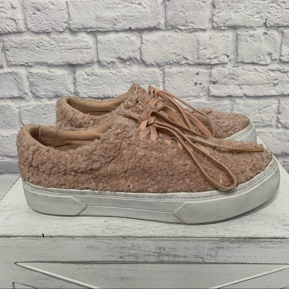 Zara Pink Faux Sherpa Lace Up Platform Fashion Sneakers - Picture 6 of 16